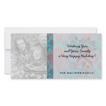 funky turquoise and magenta  damask.ai personalized photo card