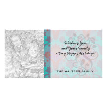 funky turquoise and magenta  damask.ai personalized photo card