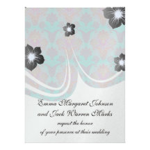 funky turquoise and magenta  damask custom invite