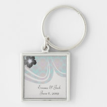 funky turquoise and magenta  damask key chain