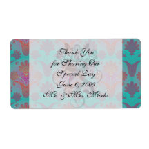 funky turquoise and magenta  damask personalized shipping label
