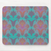 funky turquoise and magenta  damask mouse pads