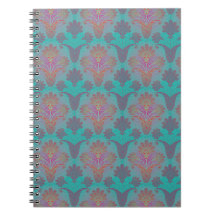 funky turquoise and magenta  damask note books