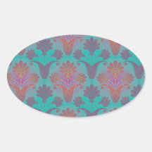 funky turquoise and magenta  damask oval sticker