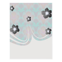 funky turquoise and magenta  damask post card