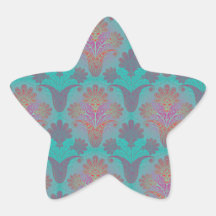 funky turquoise and magenta  damask star stickers