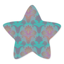 funky turquoise and magenta  damask star stickers