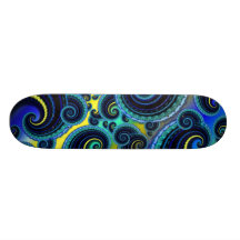 Funky Turquoise and Yellow Swirl Pattern Custom Skateboard