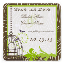 Funky Wood Grain Bird Cage Wedding Save the Date Personalized Announcement