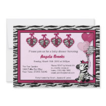 Funky Zebra Baby Shower Invitation Adorable PINK