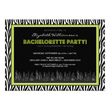 Funky Zebra Bachelorette Party Invitation (lime)