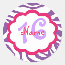 Funky Zebra Personalized Sweet Sixteen Sticker
