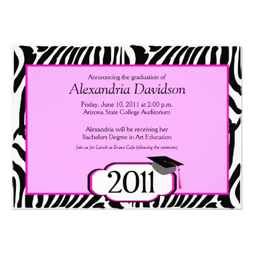 Funky Zebra Stripe 5x7 Graduation Announcement