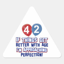 Funny 42nd year old birthday designs triangle sticker