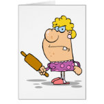 funny angry wife with rolling pin greeting card