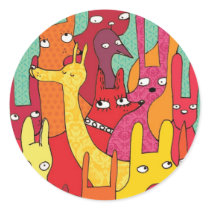Funny animals round sticker