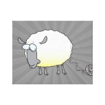 funny ball of yarn cloned sheep cartoon stretched canvas print