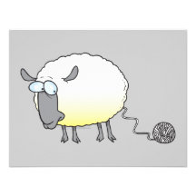 funny ball of yarn cloned sheep cartoon custom invites