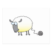 funny ball of yarn cloned sheep cartoon postcards
