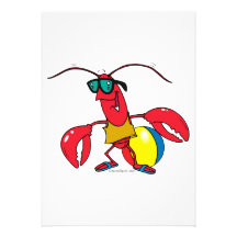 funny beach going  lobster cartoon announcements