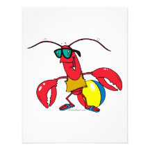 funny beach going  lobster cartoon announcements