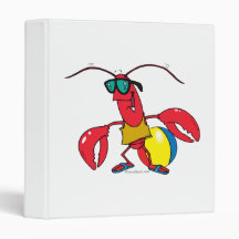 funny beach going  lobster cartoon binder