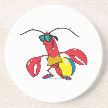 funny beach going  lobster cartoon drink coaster