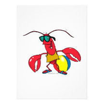 funny beach going  lobster cartoon personalized invitations