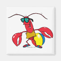funny beach going  lobster cartoon magnet