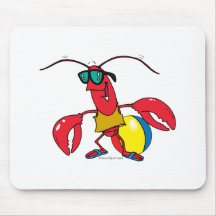 funny beach going  lobster cartoon mouse pad