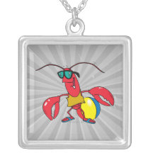 funny beach going  lobster cartoon necklaces
