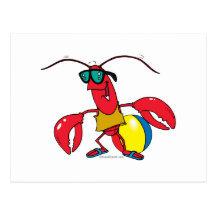 funny beach going  lobster cartoon post cards