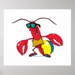 funny beach going  lobster cartoon poster