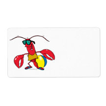 funny beach going  lobster cartoon shipping label