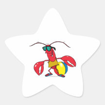 funny beach going  lobster cartoon star sticker