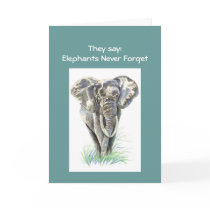 Funny Belated Birthday Watercolor Elephant Animal Card