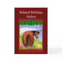 Funny Belated Birthday Wishes, Horses Behind, Card