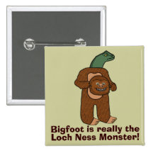 Funny Bigfoot Loch Ness Monster Pinback Button