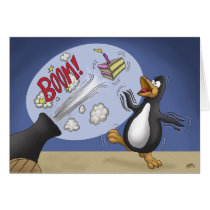 Funny Birthday Cards: Penguin Cake Cannon cards