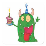 funny birthday monster cartoon character square stickers