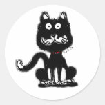 Funny black cat round sticker