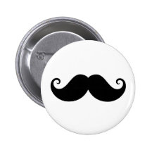 Funny black handlebar moustache trendy hipster button