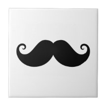 Funny black handlebar moustache trendy hipster ceramic tile