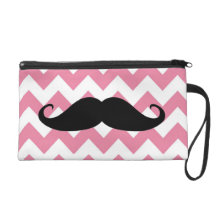Funny Black Moustache And Pink Chevron Pattern Wristlet Clutch