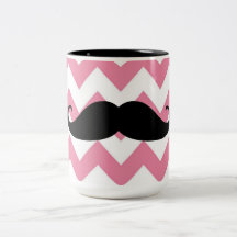 Funny Black Moustache And Pink Chevron Pattern Mug