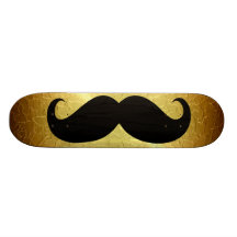 Funny black moustache on gold background 2 skateboard deck