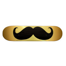 Funny black moustache on gold background skateboard