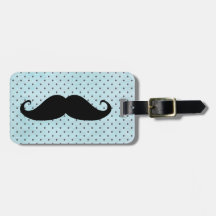 Funny Black Moustache On Teal Blue Polka Dots