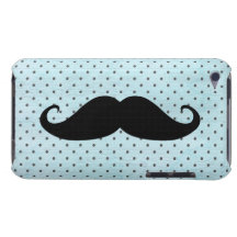 Funny Black Moustache On Teal Blue Polka Dots iPod Touch Cover