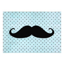 Funny Black Moustache On Teal Blue Polka Dots Custom Announcements